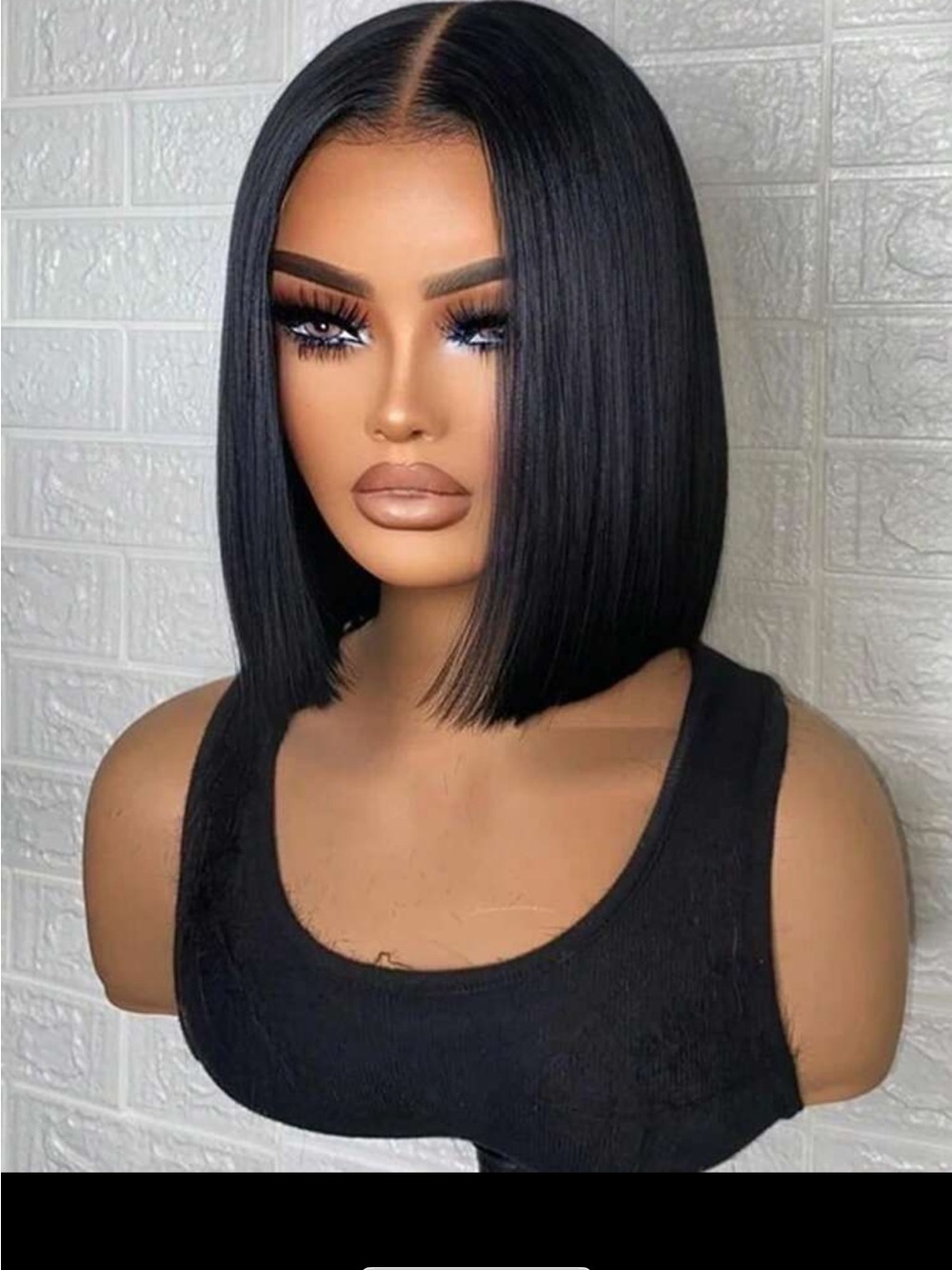 Black Straight Center-Part Bob Wig - Sleek Human Hair Lace Front 12 Inch